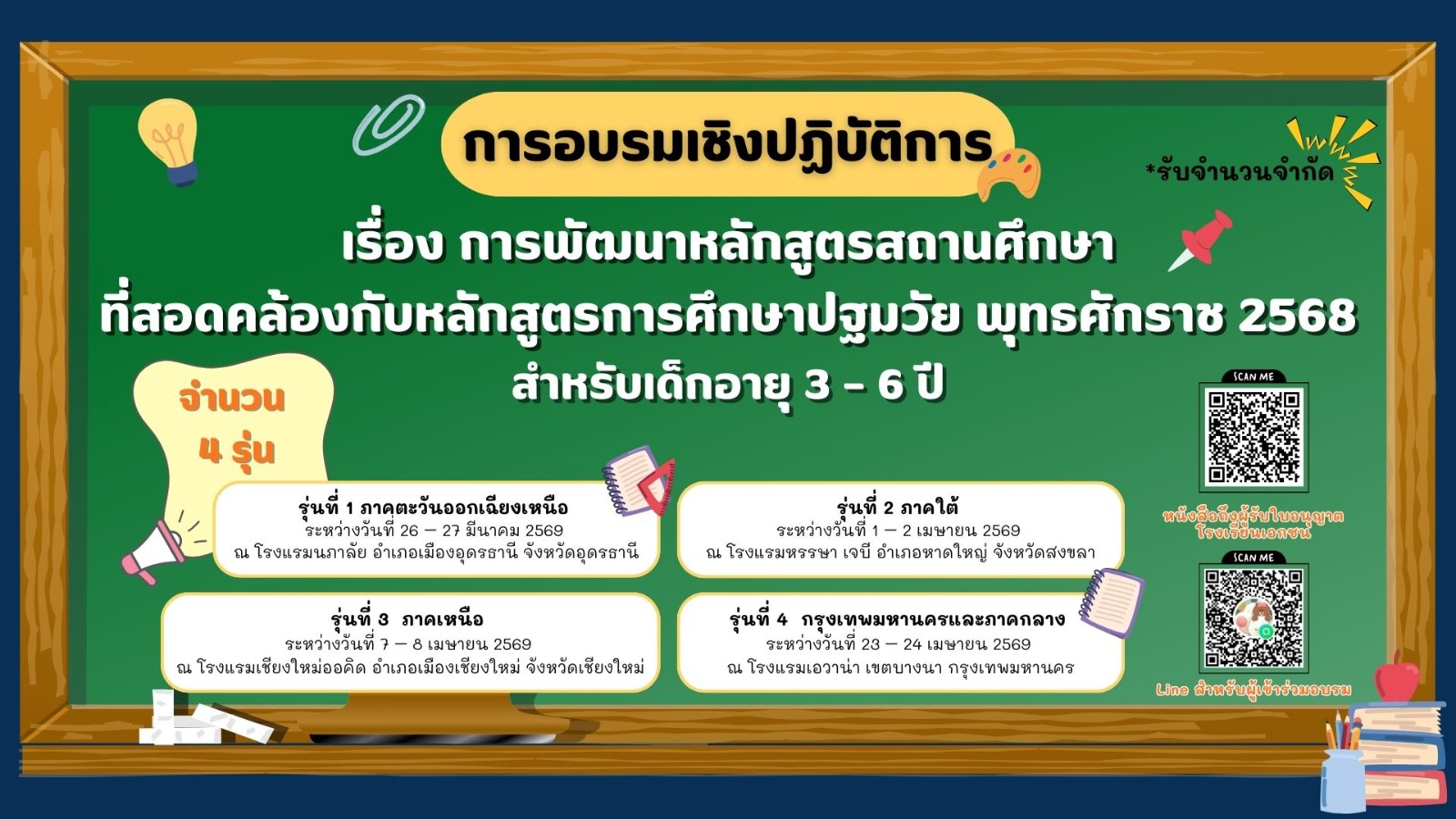 การอบรมเชิงปฏิบัติการ เรื่อง การพัฒนาหลักสูตรสถานศึกษาที่สอดคล้องกับหลักสูตรการศึกษาปฐมวัย พุทธศักราช 2568 สำหรับเด็กอายุ 3 – 6 ปี